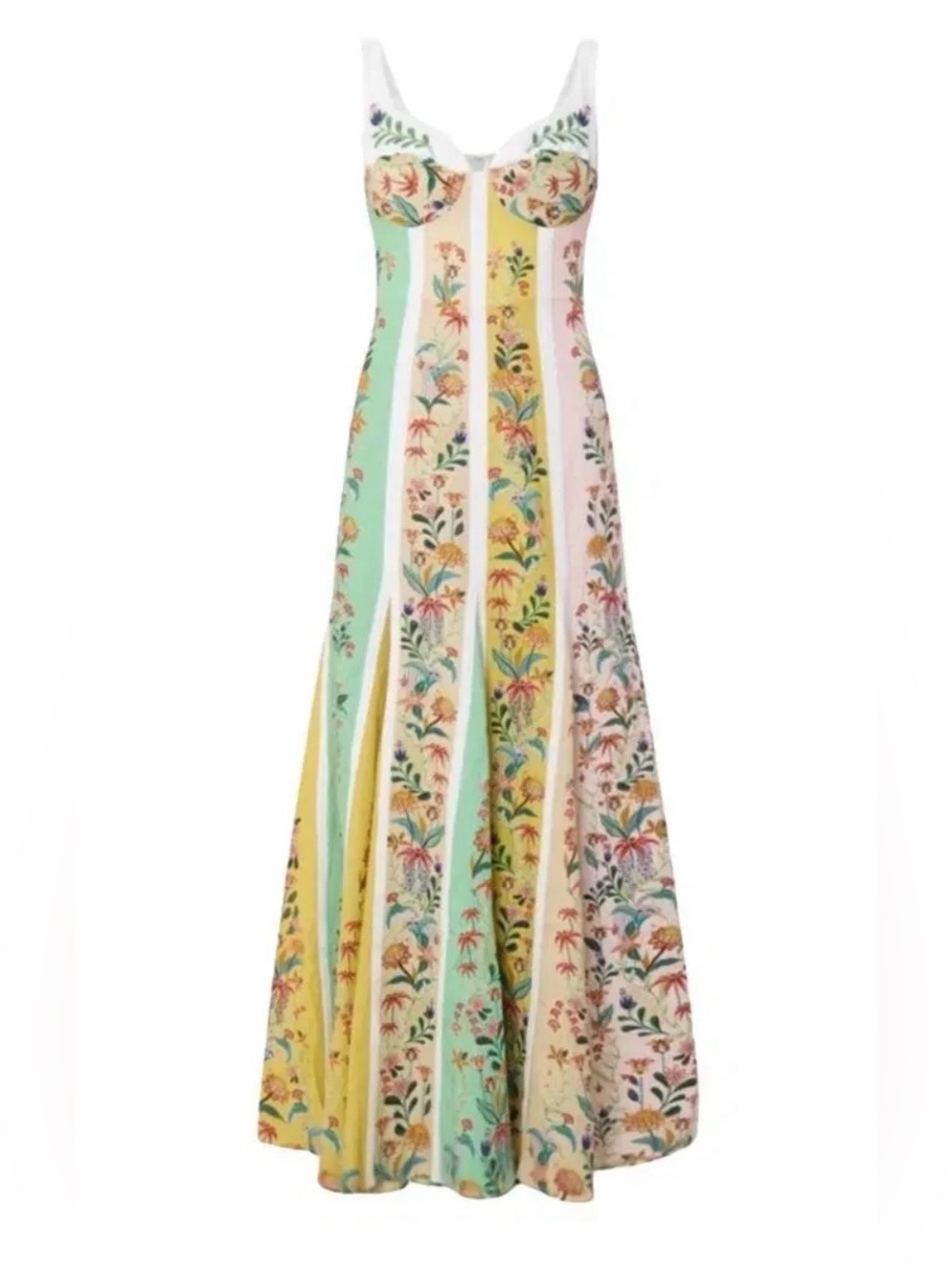 Christian Lacroix Linen Floral Midi Dress | Yellow, Mint & Pink | Size 6🌼💗